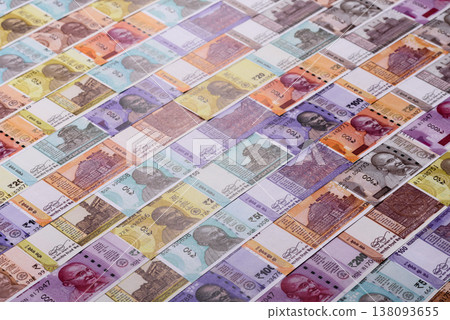 Indian paper currency, rupees, for financial transactions and exchange. Indian rupee currency Indian paper currency, rupees, for financial transactions and exchange. Indian rupee currency 138093655