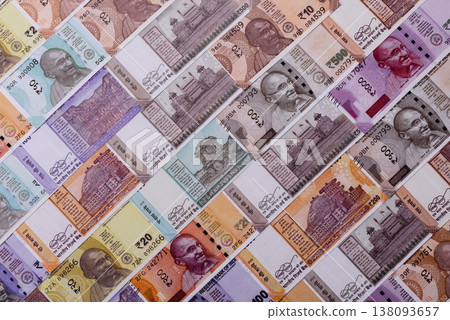 Indian paper currency, rupees, for financial transactions and exchange. Indian rupee currency Indian paper currency, rupees, for financial transactions and exchange. Indian rupee currency 138093657