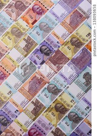 Indian paper currency, rupees, for financial transactions and exchange. Indian rupee currency Indian paper currency, rupees, for financial transactions and exchange. Indian rupee currency 138093658