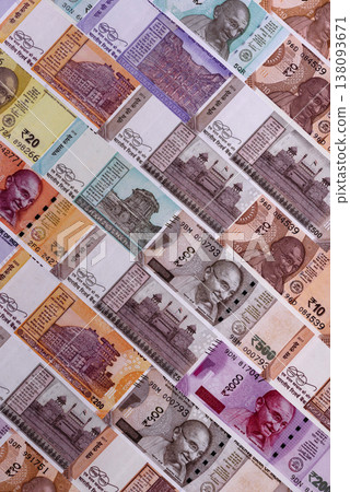 Indian paper currency, rupees, for financial transactions and exchange. Indian rupee currency Indian paper currency, rupees, for financial transactions and exchange. Indian rupee currency 138093671