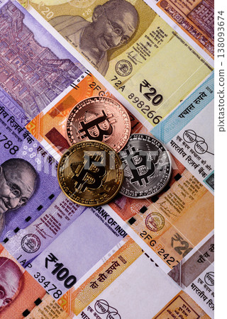 A conceptual financial background, Bitcoin against the Rupee. Bitcoin on the Indian currency 138093674