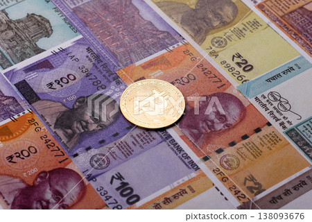 A conceptual financial background, Bitcoin against the Rupee. Bitcoin on the Indian currency A conceptual financial background, Bitcoin against the Rupee. Bitcoin on the Indian currency 138093676