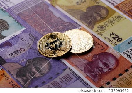 A conceptual financial background, Bitcoin against the Rupee. Bitcoin on the Indian currency 138093682