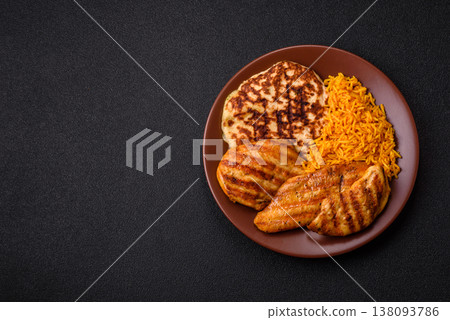Dajaj Mashwi, an Arabic dish with rice and chicken, salt, and spices. Dajaj Mashwi as a background 138093786