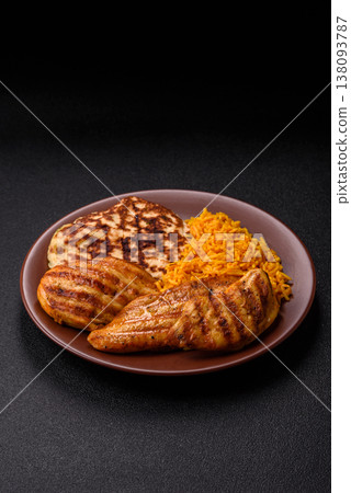 Dajaj Mashwi, an Arabic dish with rice and chicken, salt, and spices. Dajaj Mashwi as a background 138093787