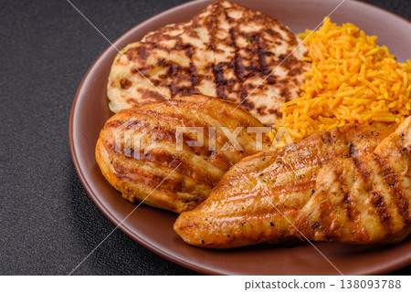 Dajaj Mashwi, an Arabic dish with rice and chicken, salt, and spices. Dajaj Mashwi as a background 138093788