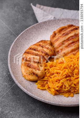 Dajaj Mashwi, an Arabic dish with rice and chicken, salt, and spices. Dajaj Mashwi as a background 138093794