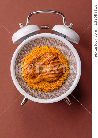 Dajaj Mashwi, an Arabic dish with rice and chicken, salt, and spices. Dajaj Mashwi Dajaj Mashwi, an Arabic dish with rice and chicken, salt, and spices. Dajaj Mashwi 138093816