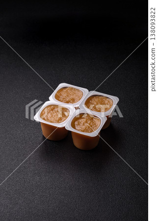Apple sweet sauce, baby food, canned ingredient for desserts. Apple sauce Apple sweet sauce, baby food, canned ingredient for desserts. Apple sauce 138093822