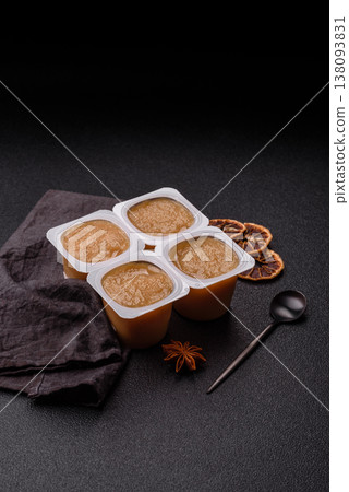 Apple sweet sauce, baby food, canned ingredient for desserts. Apple sauce Apple sweet sauce, baby food, canned ingredient for desserts. Apple sauce 138093831