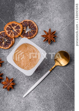 Apple sweet sauce, baby food, canned ingredient for desserts. Apple sauce 138093848