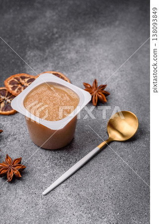 Apple sweet sauce, baby food, canned ingredient for desserts. Apple sauce Apple sweet sauce, baby food, canned ingredient for desserts. Apple sauce 138093849
