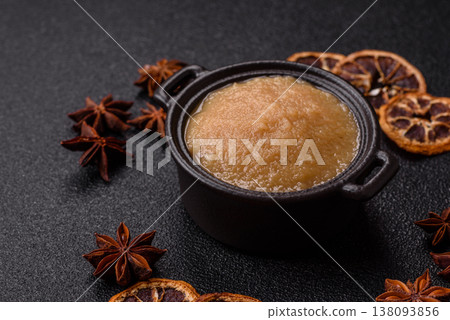 Apple sweet sauce, baby food, canned ingredient for desserts. Apple sauce Apple sweet sauce, baby food, canned ingredient for desserts. Apple sauce 138093856