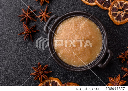 Apple sweet sauce, baby food, canned ingredient for desserts. Apple sauce 138093857