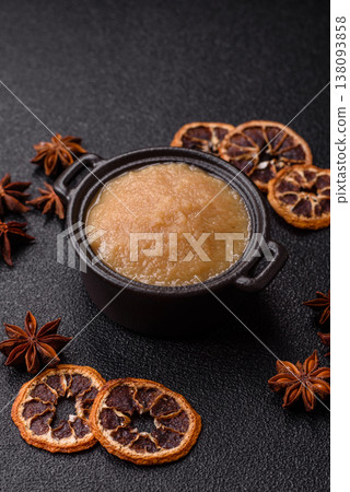 Apple sweet sauce, baby food, canned ingredient for desserts. Apple sauce 138093858