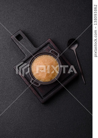 Apple sweet sauce, baby food, canned ingredient for desserts. Apple sauce 138093862