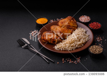 Kabsa or haneeth, an Arabic dish with rice and chicken, salt, and spices. Kabsa or haneeth 138093886