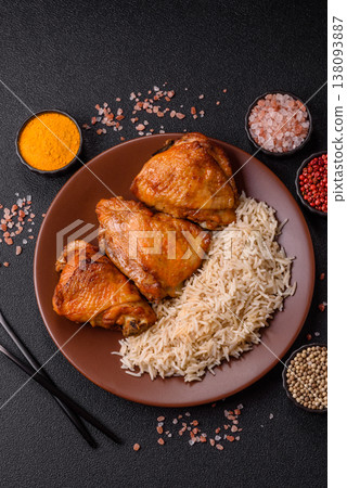 Kabsa or haneeth, an Arabic dish with rice and chicken, salt, and spices. Kabsa or haneeth 138093887