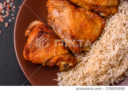 Kabsa or haneeth, an Arabic dish with rice and chicken, salt, and spices. Kabsa or haneeth 138093890