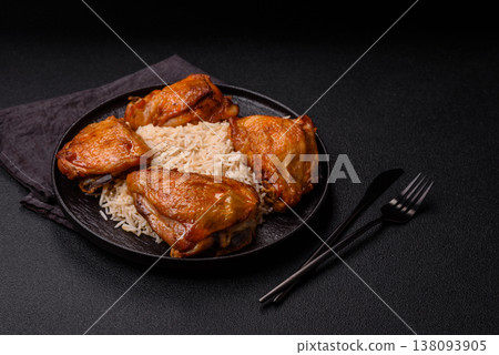 Kabsa or haneeth, an Arabic dish with rice and chicken, salt, and spices. Kabsa or haneeth Kabsa or haneeth, an Arabic dish with rice and chicken, salt, and spices. Kabsa or haneeth 138093905