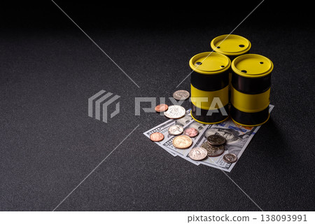 A barrel of oil against a backdrop of dollars as a concept for the oil crisis. A barrel of oil A barrel of oil against a backdrop of dollars as a concept for the oil crisis. A barrel of oil 138093991