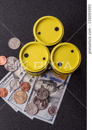 A barrel of oil against a backdrop of dollars as a concept for the oil crisis. A barrel of oil A barrel of oil against a backdrop of dollars as a concept for the oil crisis. A barrel of oil 138093993