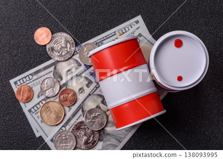A barrel of oil against a backdrop of dollars as a concept for the oil crisis. A barrel of oil A barrel of oil against a backdrop of dollars as a concept for the oil crisis. A barrel of oil 138093995