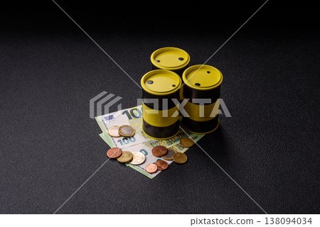 A barrel of oil against a backdrop of euro as a concept for the oil crisis. A barrel of oil 138094034