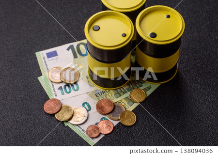 A barrel of oil against a backdrop of euro as a concept for the oil crisis. A barrel of oil A barrel of oil against a backdrop of euro as a concept for the oil crisis. A barrel of oil 138094036