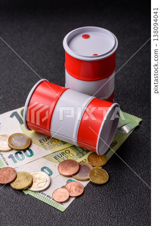 A barrel of oil against a backdrop of euro as a concept for the oil crisis. A barrel of oil A barrel of oil against a backdrop of euro as a concept for the oil crisis. A barrel of oil 138094041