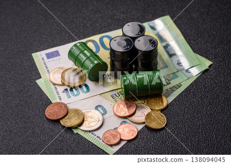 A barrel of oil against a backdrop of euro as a concept for the oil crisis. A barrel of oil A barrel of oil against a backdrop of euro as a concept for the oil crisis. A barrel of oil 138094045