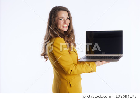 Smiling Business Professional with Open Laptop Smiling Business Professional with Open Laptop 138094173