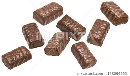 Chocolate candy bars isolated on white background, full depth of field, collection 138094263