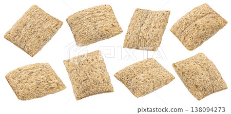 Sweet cereal pillows isolated on white background with clipping path, copy space, full depth of field 138094273