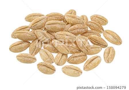 Dry peeled barley grains isolated on white background, full depth of field 138094279