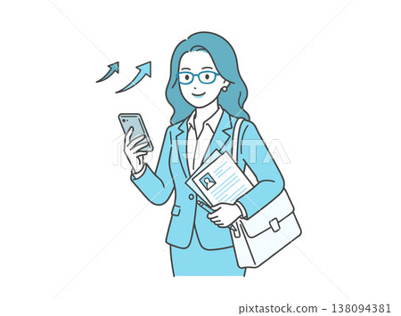 一位女性正在透過求職尋求職業發展：她正在查看自己的智慧型手機和履歷（商業插圖） 138094381