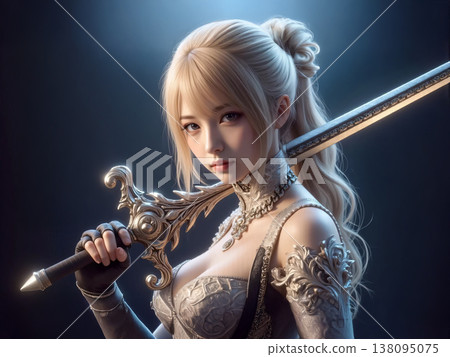一位手持劍的美麗少女 138095075
