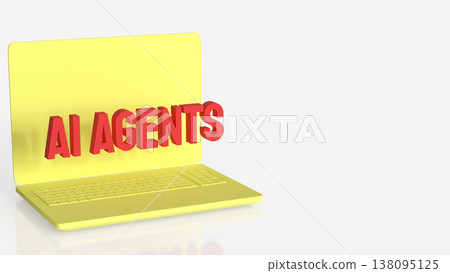 AI Agents Concept On Laptop Screen Minimal Technology Background 3d render. 138095125