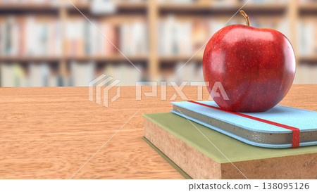 Red Apple On Books In Library Education Concept 3d render. Red Apple On Books In Library Education Concept 3d render. 138095126