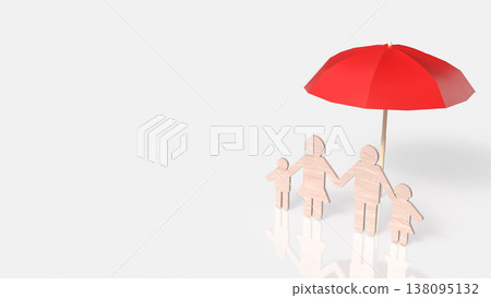 Family Protection Concept With Red Umbrella And Wooden Figures 3d render. 138095132
