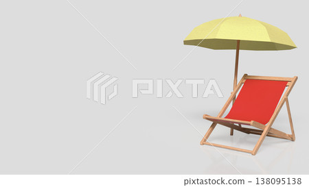 Relaxing Beach Chair Under Yellow Umbrella Minimal Summer Scene 3d render. Relaxing Beach Chair Under Yellow Umbrella Minimal Summer Scene 3d render. 138095138