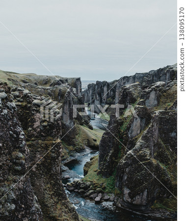 Majestic Fjadrargljufur canyon with a winding river, South Iceland landscape. 138095170