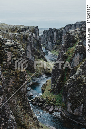 Majestic Fjadrargljufur canyon with a winding river, South Iceland landscape. Majestic Fjadrargljufur canyon with a winding river, South Iceland landscape. 138095171
