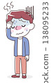 Illustration of a feverish and tired man (fever, poor health) 138095233