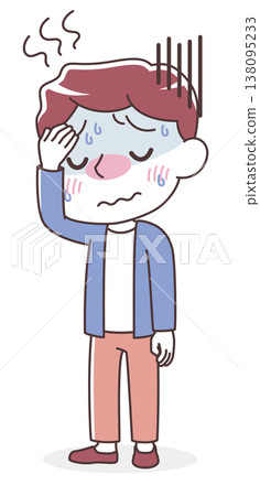 一幅描繪發燒疲憊男子的插圖（發燒，健康狀況不佳） 138095233