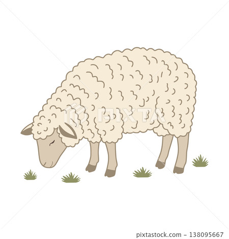 Lamb grazing green grass on white background illustration 138095667