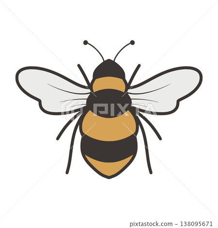 Bee drawing with striped body and transparent wings 138095671
