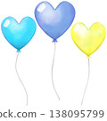 Blue and yellow heart-shaped balloons - cute watercolor illustration 138095799