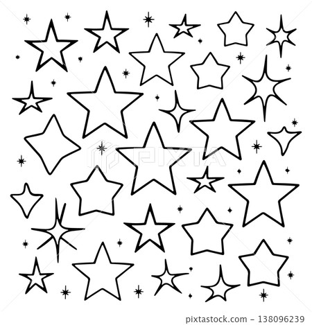 Black stars and sparkles create a playful pattern for creative projects Black stars and sparkles create a playful pattern for creative projects 138096239