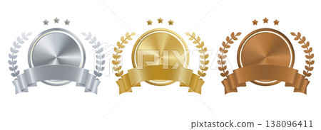 金、銀、銅徽章，獎章瑤帶，標籤套裝，空白軍階獎牌，材料。 138096411